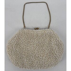 La Regale Ivory Beaded Evening Clutch with Gold Chain